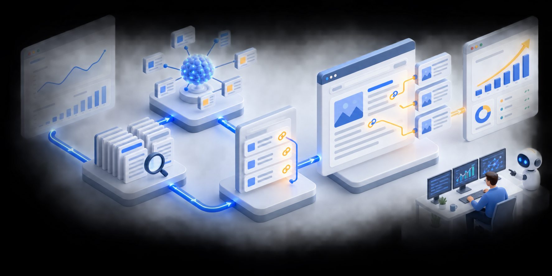 Workflow to automate internal linking for SEO using semantic matching and Google Search Console data