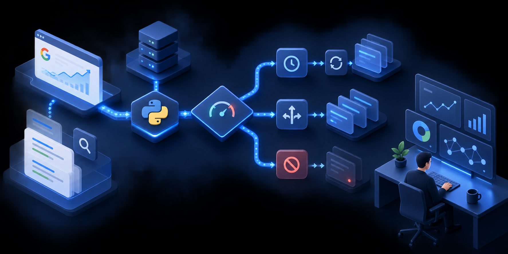 Decision flow for throttling, retrying, splitting, or stopping Search Console API requests