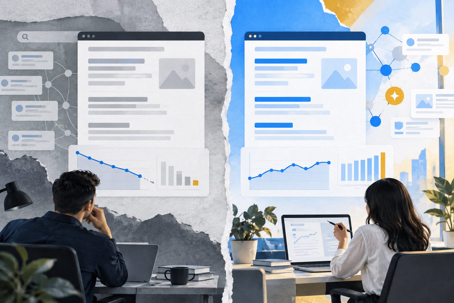 Query retention and control-adjusted change comparison for a redesigned page