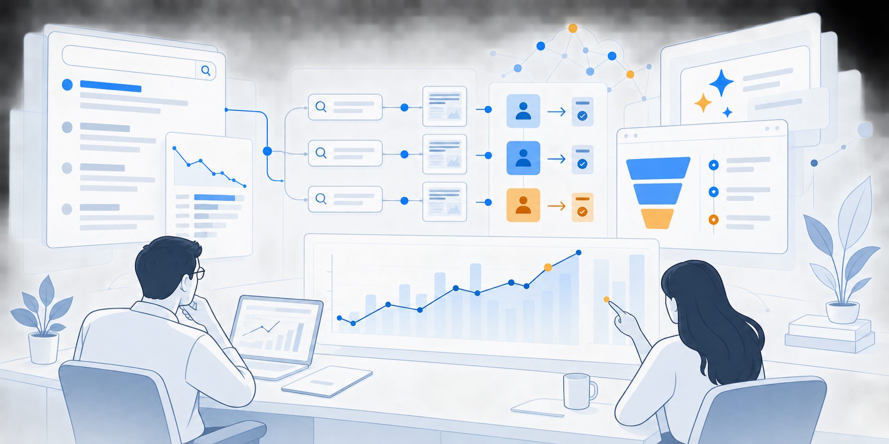 correlate GSC average position with SQL conversions across query groups, landing pages, and CRM stages